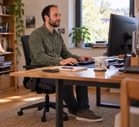 Nicolas à son bureau, devant son écran